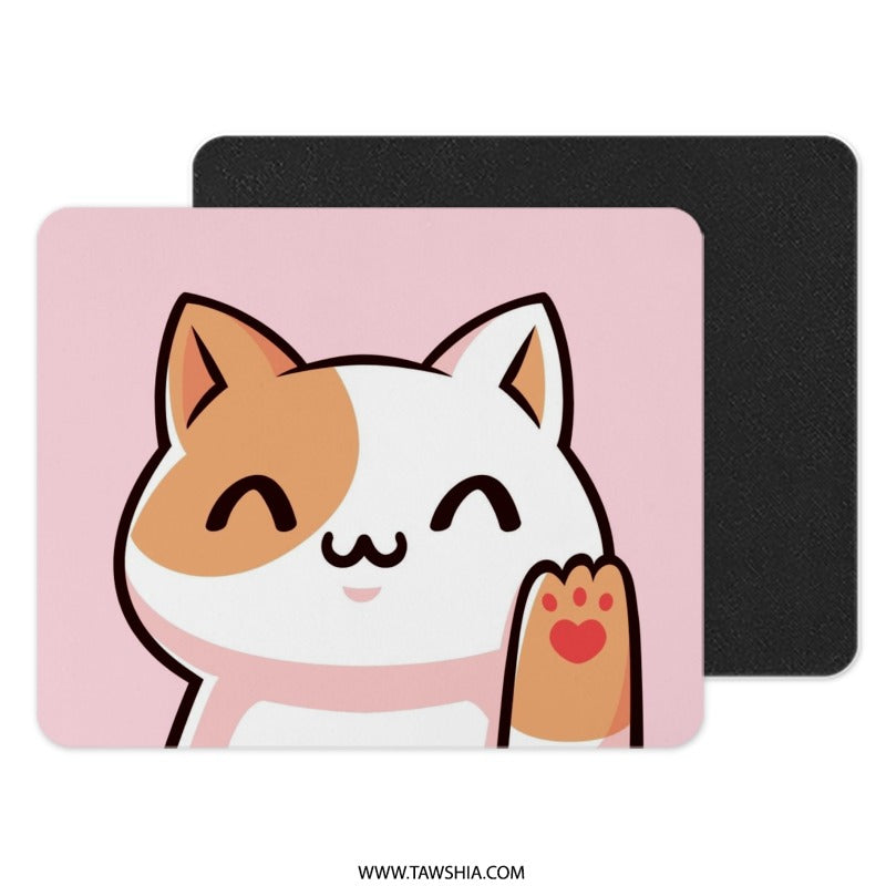 Cute Calico Cat Mouse Pad, Kawaii Kitty Desk Accessory, Pink Aesthetic Computer Mat, Gamer Gift, Office Decor, Animal Lover Gift - Tawshia