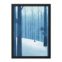 Winter Forest Wall Art, Bird in Snow Scene Print, Minimalist Landscape Artwork, Modern Home Decor, Blue Forest Illustration (138 characters) - Tawshia