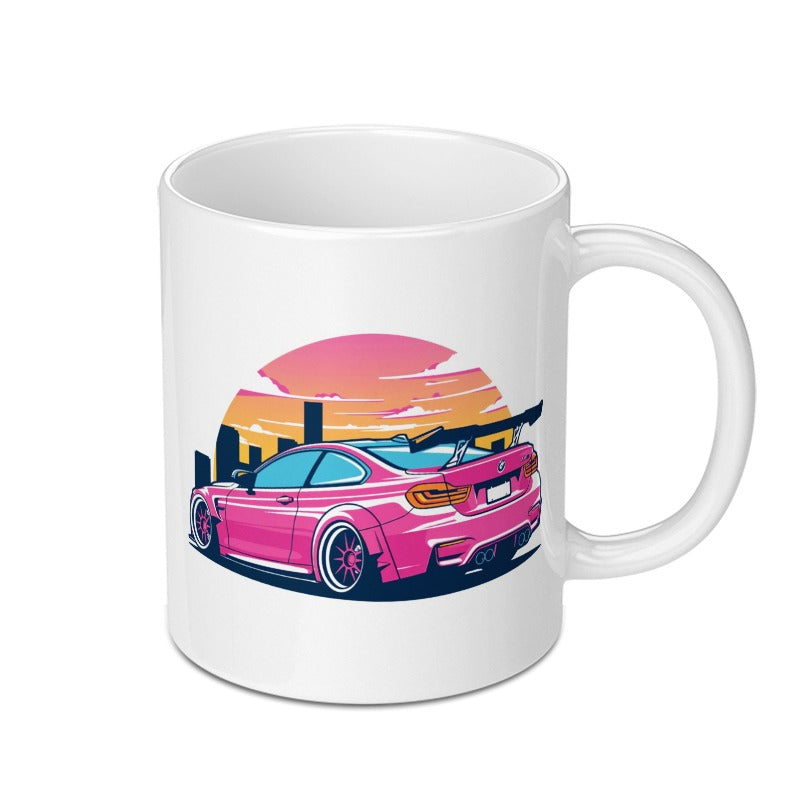 Pink M4 Mug, Retro Car Art, JDM Mug, Automotive Gift, Car Lover Mug, Sunset Mug, Cool Car Mug, Aesthetic Mug, Gift for Him, Pink Car Mug - Tawshia