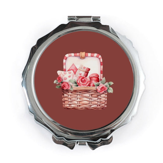Picnic Basket Pocket Mirror, Rose Floral Mirror, Cute Gift, Floral Compact Mirror, Cosmetic Mirror, Gift for Her, Unique Mirror - Tawshia