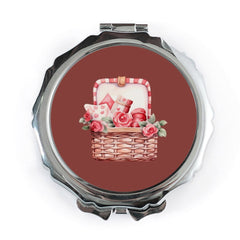Picnic Basket Pocket Mirror, Rose Floral Mirror, Cute Gift, Floral Compact Mirror, Cosmetic Mirror, Gift for Her, Unique Mirror - Tawshia