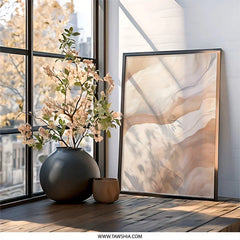 Abstract Beige Wall Art, Modern Neutral Art Print, Contemporary Home Decor, Minimalist Artwork, Fluid Art Design, Elegant Wall Decor - Tawshia