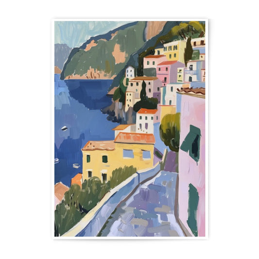 Amalfi Coast Photographic Print, Italy Painting Art, Coastal Town Scene, Travel Photography, European Wall Decor, Colorful Home Decor - Tawshia