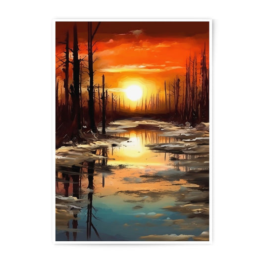 Sunset Reflection Photographic Print, Burnt Forest Landscape, Nature Art, Wall Decor, Home Decor, Vivid Colors - Tawshia