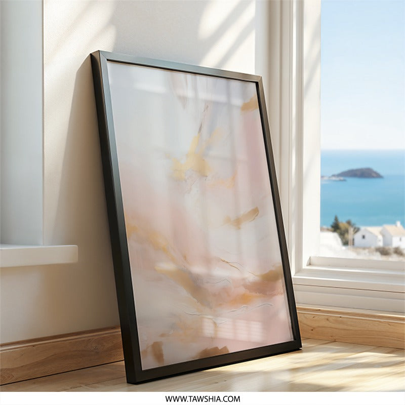 Abstract Wall Art, Blush Pink, Gold Accent Decor, Modern Art Print, Home Decor, Living Room Art, Elegant Wall Hanging - Tawshia