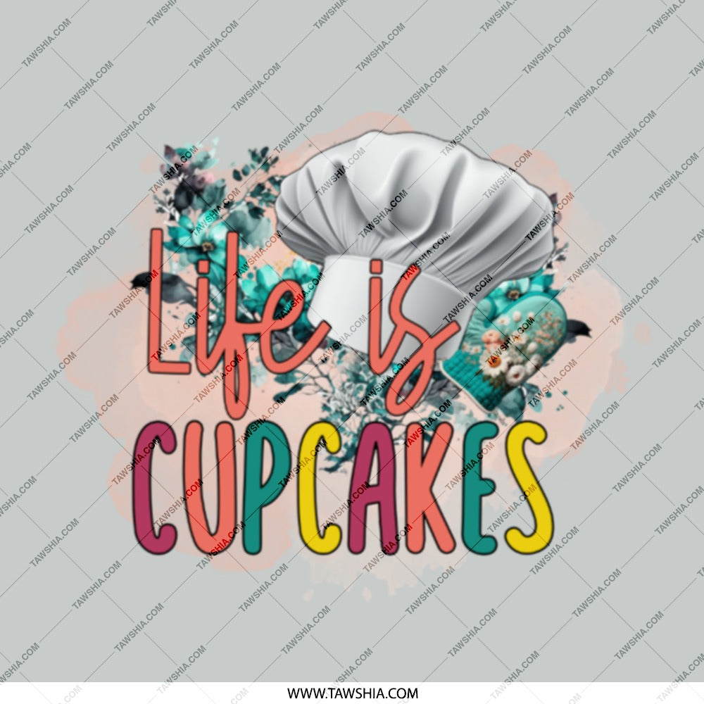 Life is Cupcakes Pocket Mirror, Baker Gift, Cooking Accessories, Chef Hat, Floral Design, Cupcake Lover, Cute Pocket Mirror - Tawshia