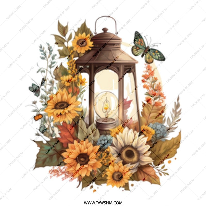Lantern Sunflower Mug, Floral Mug, Butterfly Decor Mug, Autumn Flower Coffee Mug, Fall Theme Tea Cup, Nature Lover Gift, Gift for Her - Tawshia