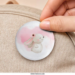 Cute Bunny Pinback Button, Floral Rabbit Badge, Watercolor Animal Button, Pastel Pink Button, Adorable Kids Button, Gift for Bunny Lovers - Tawshia