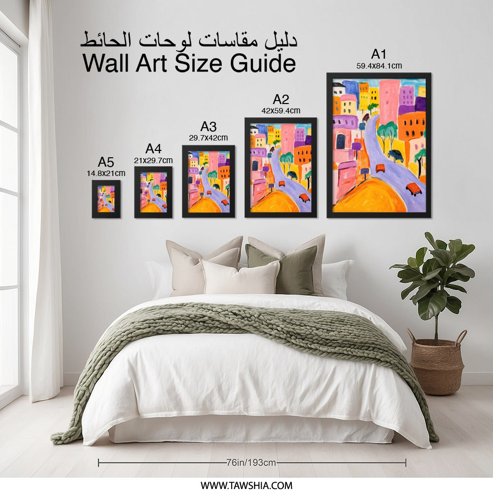 Colorful Cityscape Wall Art, Abstract Building Print, Vibrant Urban Decor, Modern Art, City View Painting - Tawshia