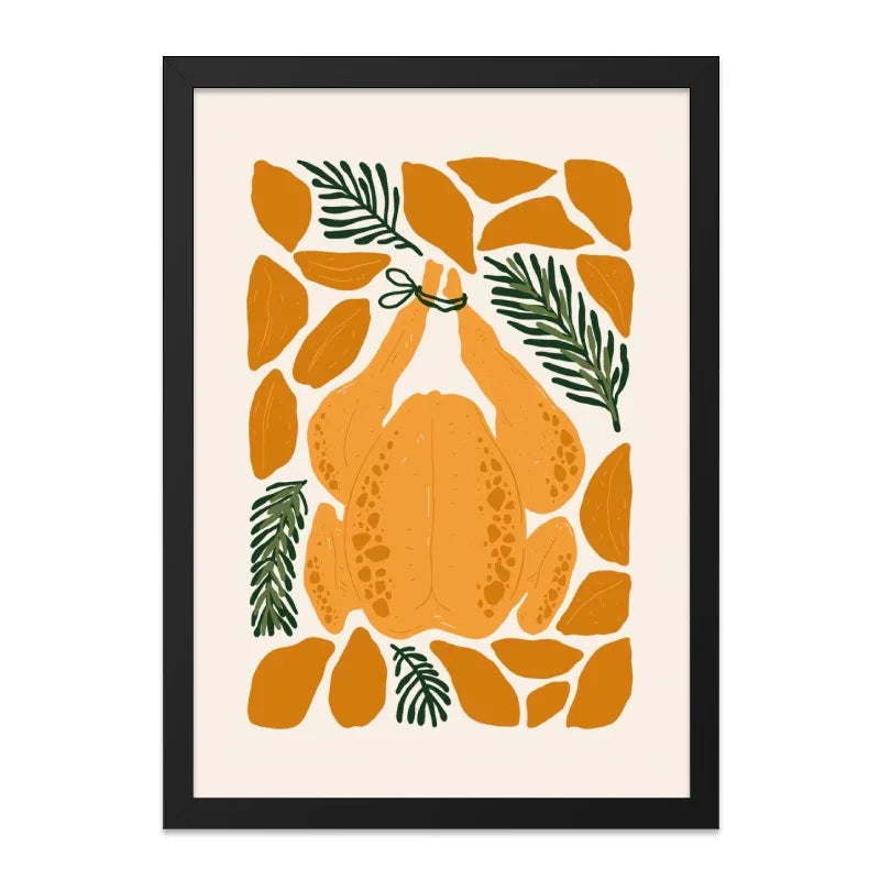 Thanksgiving Turkey Wall Art, Holiday Kitchen Decor, Roasted Turkey Print, Autumn Decor, Food Illustration, Fall Wall Decor, Turkey Art - Tawshia