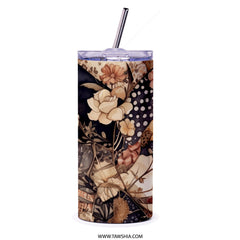 Floral Tumbler with Straw, Aesthetic Tumbler, Stylish Tumbler, Trendy Tumbler, Flower Tumbler, Unique Tumbler Design, Artistic Tumbler - Tawshia