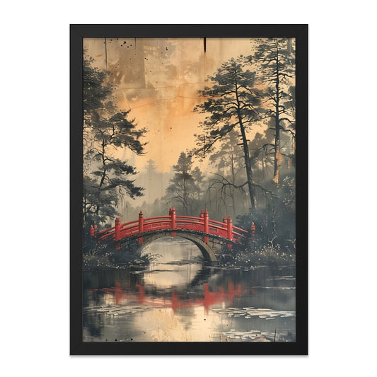 Red Bridge Japanese Wall Art, Oriental Scenery Print, Asian Landscape Decor, Peaceful River Artwork, Serene Wall Hanging - Tawshia