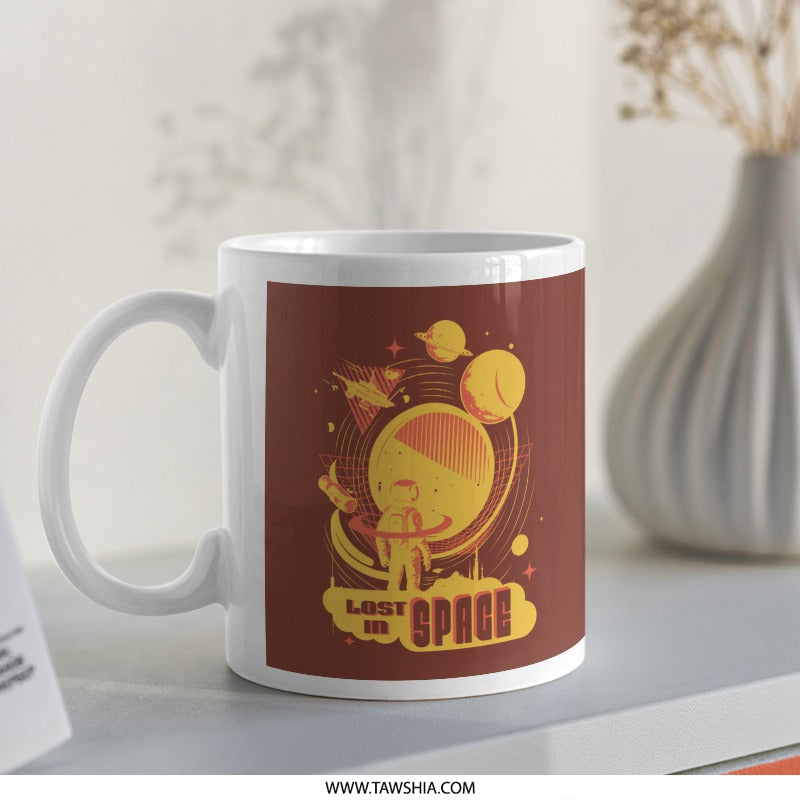 Lost in Space Astronaut Mug with Red and Yellow Artwork product