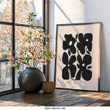Abstract Floral Wall Art, Black and Beige Print, Modern Flower Art, Botanical Home Decor, Minimalist Wall Decor - Tawshia