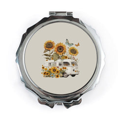 Sunflower Van Pocket Mirror, Floral Butterfly Compact Mirror, Hippie VW Bus Portable Mirror, Travel Mirror, Aesthetic Gifts for Her - Tawshia