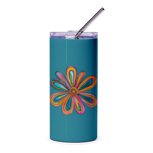 Flower Tumbler, Colorful Flower, Floral Design, Groovy Flower Tumbler, Teal Tumbler, Retro Flower Power, Gifts for Her, Tumblers with Straw - Tawshia