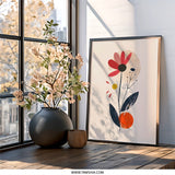Minimalist Floral Wall Art, Abstract Flower Print, Modern Botanical Art, Simple Flower Poster, Home Decor Wall Art - Tawshia