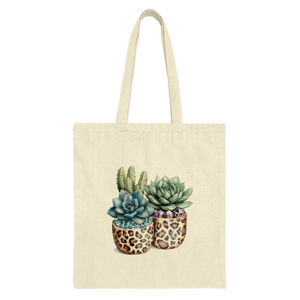 Succulent Tote Bag, Leopard Planter Art, Botanical Print Bag, Cactus Tote, Plant Lover Gift, Stylish Shopping Bag, Unique Design Tote Bag - Tawshia