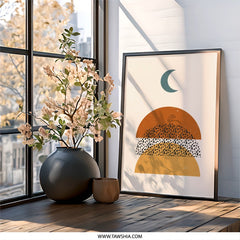 Modern Moon Wall Art, Geometric Print, Boho Decor, Abstract Shapes, Minimalist Art, Home Decor, Trendy Wall Hanging - Tawshia