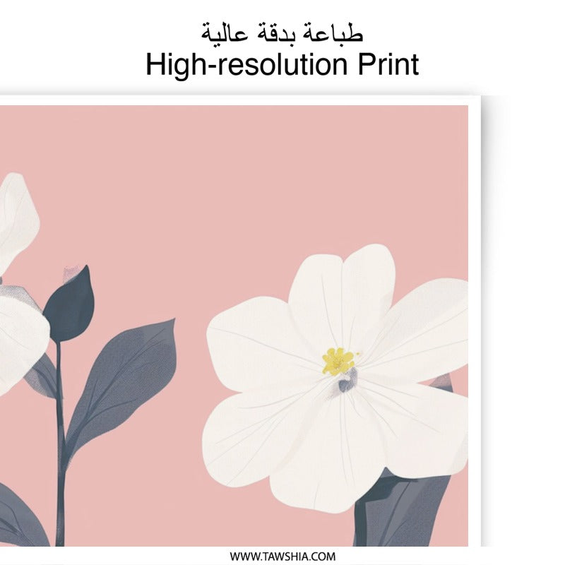 White Flower Photographic Print, Floral Wall Decor, Botanical Art Print, Modern Home Decor, Pink Background, Minimalist Art (136) - Tawshia
