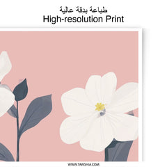 White Flower Photographic Print, Floral Wall Decor, Botanical Art Print, Modern Home Decor, Pink Background, Minimalist Art (136) - Tawshia