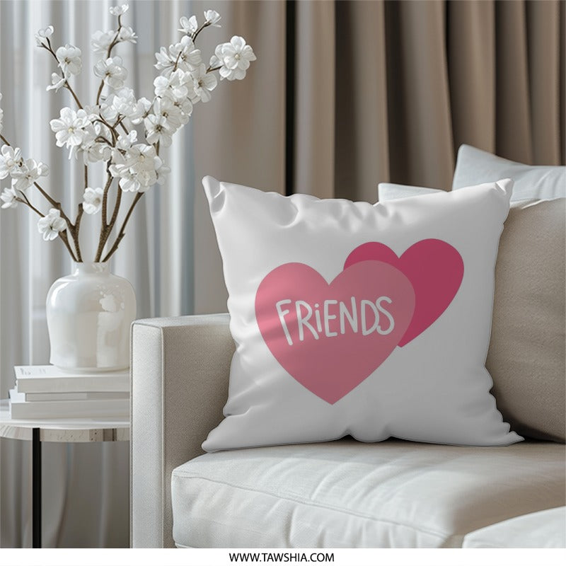 Friends Heart Pillow, Friendship Pillow, Best Friends Pillow, Heart Decor Pillow, Gift for Friends, Pink Pillow, Room Decor Pillow - Tawshia