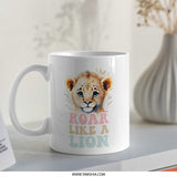 Lion Cub Mug, Roar Like a Lion, Cute Animal Coffee Cup, Baby Lion Lover Gift, Watercolor Style, Inspirational Mug, Lion Art Mug - Tawshia