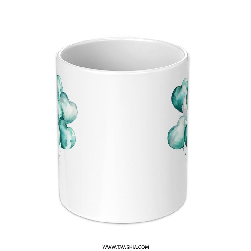 Heart Balloon Mug, Watercolor Balloons Coffee Mug, Teal Balloons Gift, Balloon Mug, Anniversary Mug, Celebration Gift - Tawshia