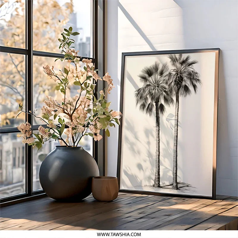 Palm Tree Wall Art, Tropical Print, Charcoal Drawing, Beach Decor, Coastal Wall Decor, Botanical Art, Minimalist Art, Nature Art - Tawshia