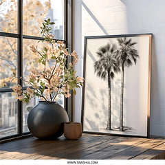 Palm Tree Wall Art, Tropical Print, Charcoal Drawing, Beach Decor, Coastal Wall Decor, Botanical Art, Minimalist Art, Nature Art - Tawshia