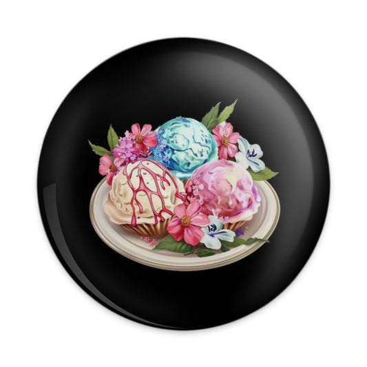 Ice Cream Scoop Pinback Button, Floral Dessert Badge, Summer Treat Accessory, Cute Foodie Gift, Colorful Sweet Button, Ice Cream Lover Pin - Tawshia