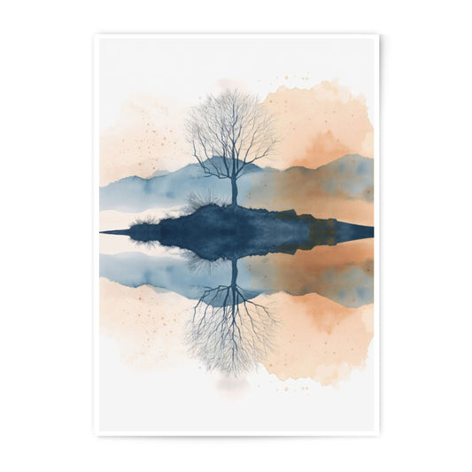 Watercolor Tree Photographic Print, Landscape Art Print, Nature Reflection Photo, Minimalist Wall Decor, Home Decor, Wall Art - Tawshia