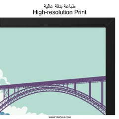 Bridge Wall Art Print, River Landscape Art, Scenic View Poster, Mountain Bridge Decor, Nature Wall Art, Minimalist Art Print - Tawshia