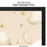 Moon Star Cloud Wall Art, Celestial Nursery Art Print, Dreamy Kids Room Decor, Cute Baby Room Wall Decor, Neutral Nursery Print - Tawshia