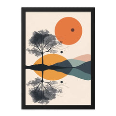 Minimalist Landscape Wall Art, Tree Reflection Print, Geometric Sunset Poster, Modern Nature Decor, Abstract Landscape Wall Decor - Tawshia
