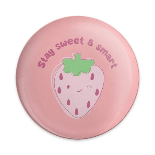 Stay Sweet And Smart Pinback Button, Cute Strawberry Badge, Positive Message Button, Aesthetic Accessories, Encouragement Gift - Tawshia