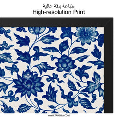 Blue Floral Wall Art, Chinoiserie Pattern Print, Botanical Wall Decor, Traditional Home Art, Elegant Flower Design, Classic Wall Art - Tawshia