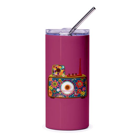 Floral Radio Tumbler, Vintage Radio Tumbler, Cute Radio Gift, Retro Tumbler Cup, Unique Tumblers, Flower Tumbler, Radio Lover Tumbler - Tawshia