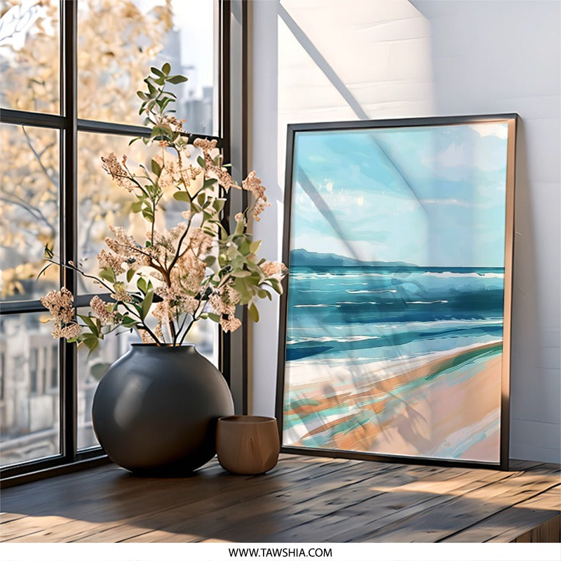 Ocean Beach Wall Art, Coastal Seascape Painting, Abstract Beach Print, Sea Waves Artwork, Tropical Decor, Nautical Wall Decor, Beach House - Tawshia