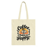 Coffee Makes Me Happy Tote Bag, Trendy Tote Bag, Coffee Lover Gift, Stylish Shopping Bag, Everyday Carry Bag, Unique Design Tote - Tawshia