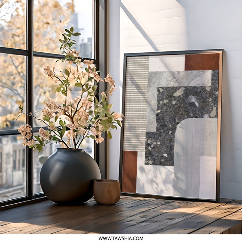 Modern Abstract Wall Art, Geometric Shapes Print, Stone Texture Artwork, Contemporary Home Decor, Minimalist Design Poster - Tawshia