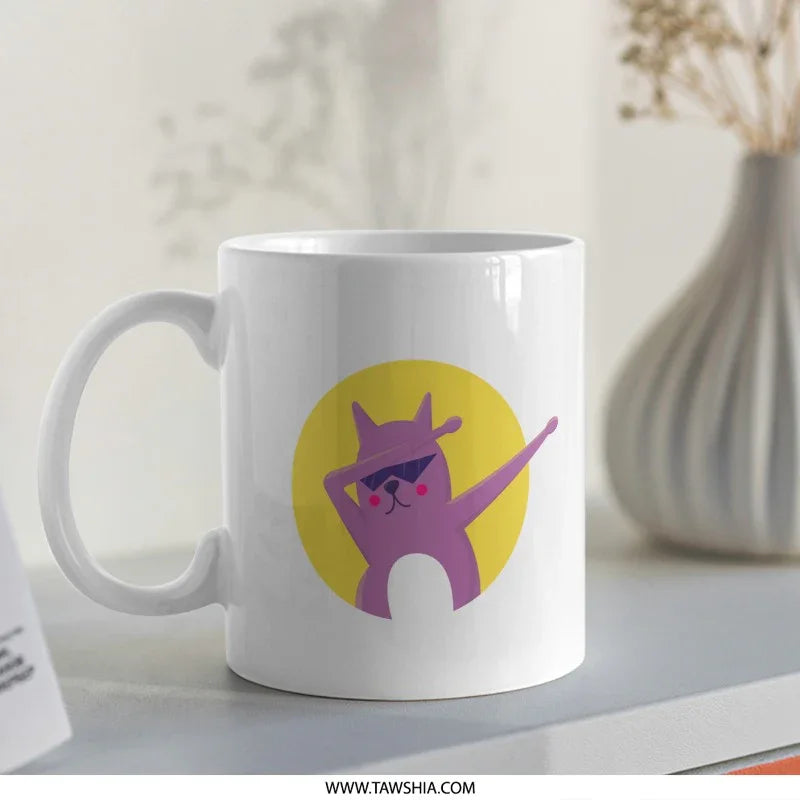 Stylish Dabbing Cat Design with Yellow Circle Mug product type