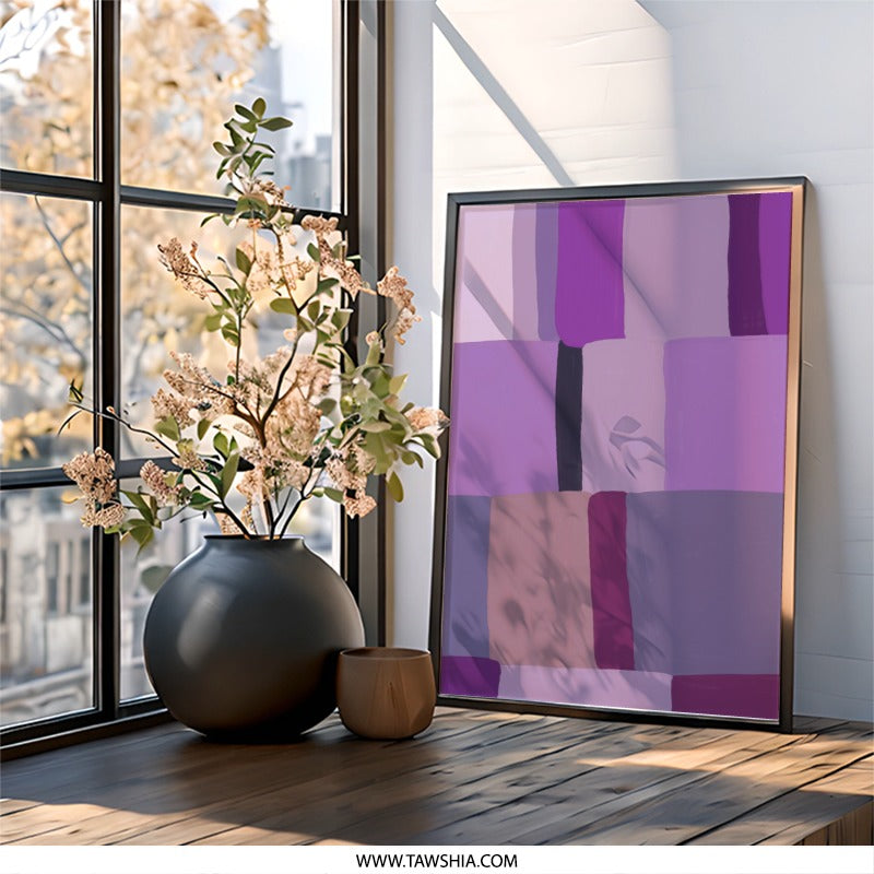 Abstract Purple Wall Art, Geometric Wall Decor, Modern Art Print, Home Decor, Living Room Art, Stylish Prints, Trendy Wall Hanging - Tawshia