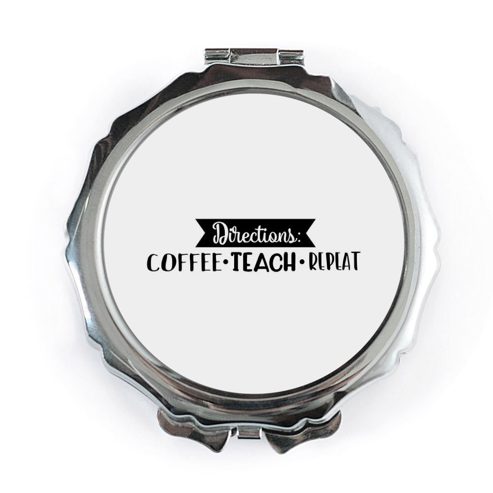 Coffee Teach Repeat Pocket Mirror, Teacher Gift, Funny Teacher Present, Directions Pocket Mirror, School Pocket Mirror, Gift For Her - Tawshia