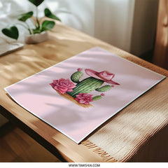 Cactus Photographic Prints, Cowboy Hat Art, Pink Floral Decor, Western Art Print, Desert Home Decor, Southwest Prints, Wall Art - Tawshia
