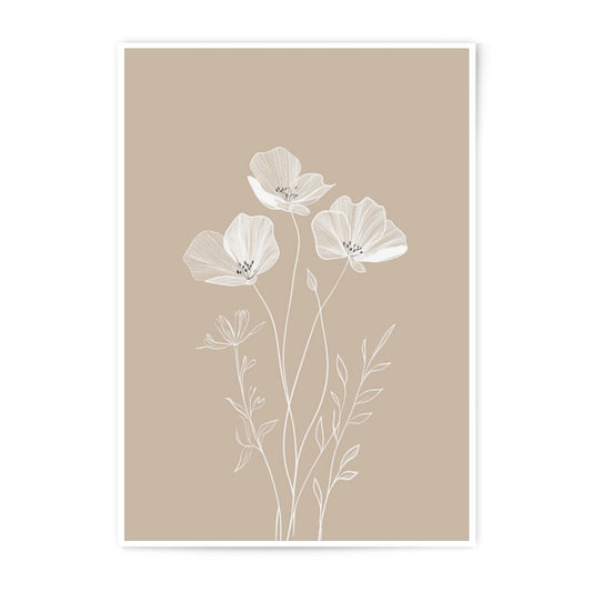 Beige Floral Photographic Print, Minimalist Flower Art, Modern Botanical Illustration, Neutral Tone Wall Decor, Elegant Floral Line Art - Tawshia