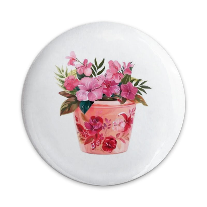 Floral Pinback Button, Pink Flowers, Botanical, Flower Pot, Garden, Cute Button, Trendy Accessories, Plant Lover Gift, Unique Pin, Aesthetic - Tawshia