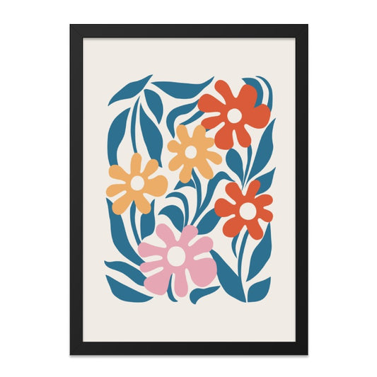 Retro Floral Wall Art, Mid Century Modern Flower Print, 70s Inspired Art, Colorful Botanical Wall Decor, Abstract Flower Wall Art - Tawshia