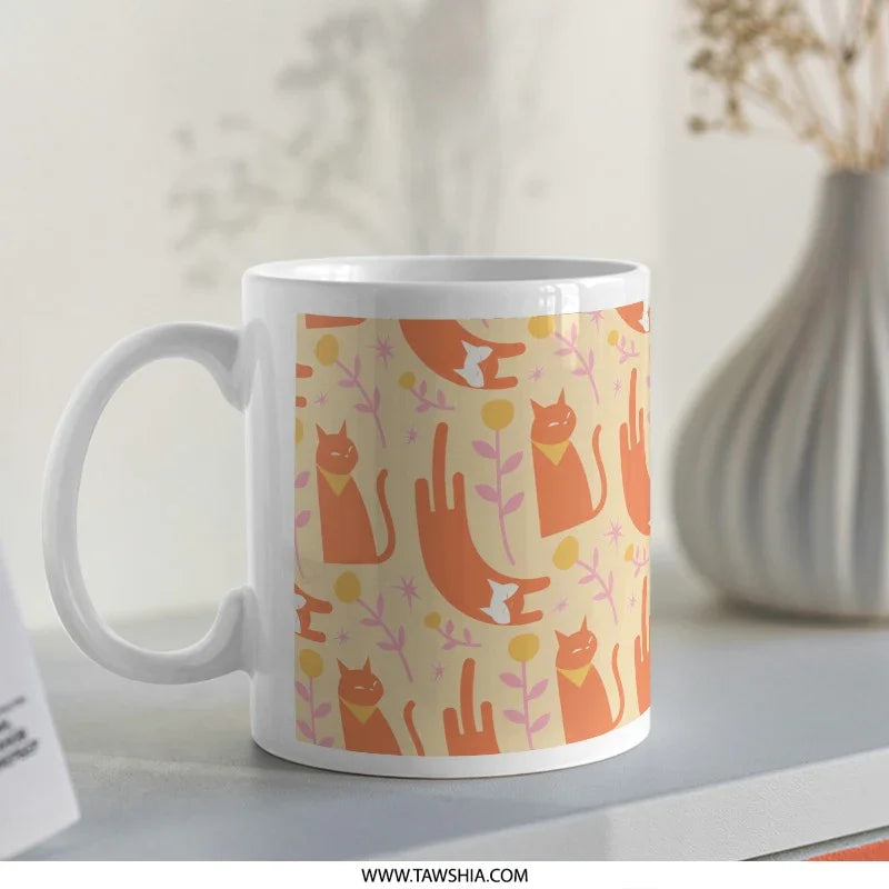 Playful Cats and Flowers Design on White Mug product
