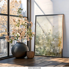 White Daisy Wall Art, Floral Wall Decor, Botanical Print, Flower Painting, Nature Wall Art, Minimalist Art, Modern Home Decor - Tawshia